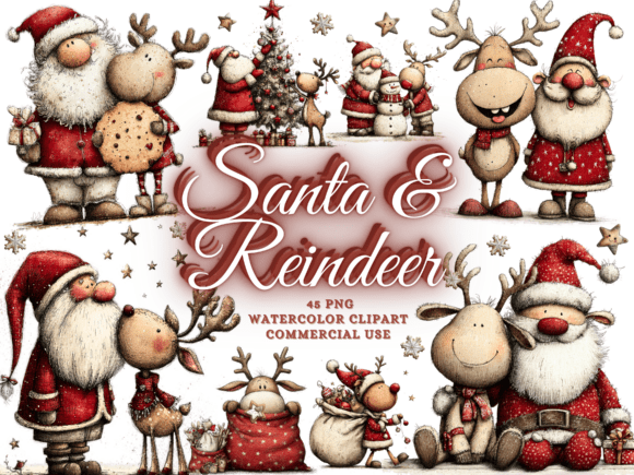 Download Quirky Christmas Santa Reindeer Clipart - Christmas Collection
